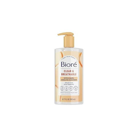 Biore Clear & Breathable Cooling Cleanser with Witch Hazel, Acne Treatment for Face, Face Scrub Oily Skin, Salicylic Acid Cleanser, 6.77 Oz