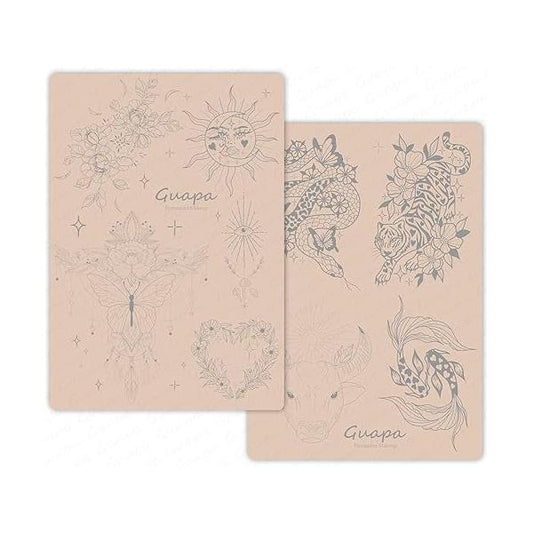 2pcs Silicone Pre Printed Tattoo Practice Skin with 9 Exquisite Designs (Pink Skin)