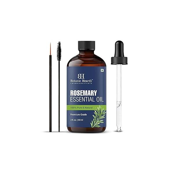 Botanic Hearth Rosemary Essential Oil - 100% Pure & Natural, Premium Grade 2 fl oz (60 ml) For Hair, Scalp, Skin, Brows Lashes with Dropper Applicators Unrefined Therapeutic