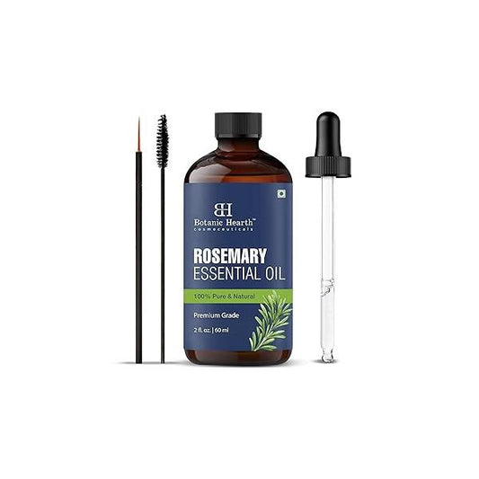 Botanic Hearth Rosemary Essential Oil - 100% Pure & Natural, Premium Grade 2 fl oz (60 ml) For Hair, Scalp, Skin, Brows Lashes with Dropper Applicators Unrefined Therapeutic