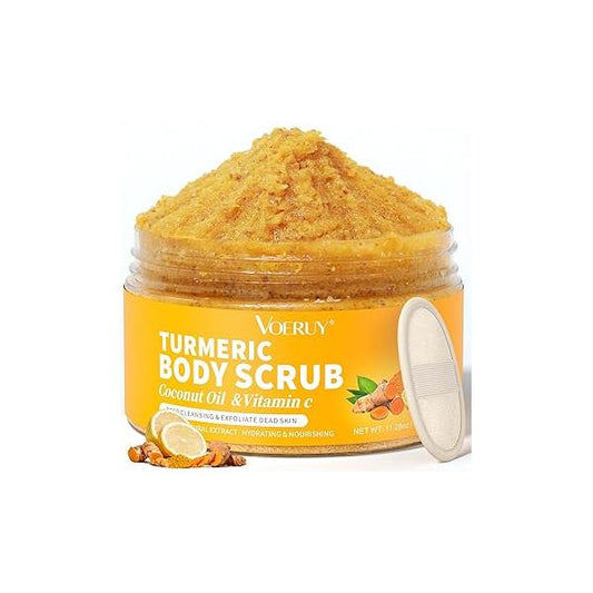 Body Scrub,Turmeric Exfoliating Scrub, with Coconut Oil & Vitamin C, Bikini Area Exfoliator Gently Exfoliate Hand and Foot Moisturized Skin for Women Men, 11.28oz/320g