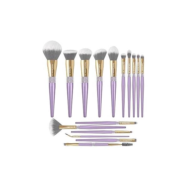 Bueart Design 16pcs Ultra Soft labeled Makeup Brushes Set kits Dense Hair -Make up brush set with foundation blush contour concealer powder Blush Blending (Violet)