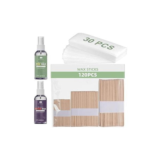 BLITZWAX 120pcs Wooden Waxing Sticks Kit for Hard Wax Hair Removal, Eyebrow Large and Small Applicators Face, Body, Lip, with 30 Papers Oils, Ideal Women’s At-Home