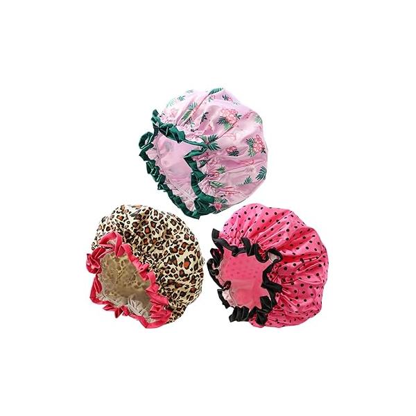 3 Pieces Shower Cap,Reusable Caps Waterproof, Double Waterproof Layers Bathing Hat, Soft Comfortable EVA Lined Protection Hair Bath Women