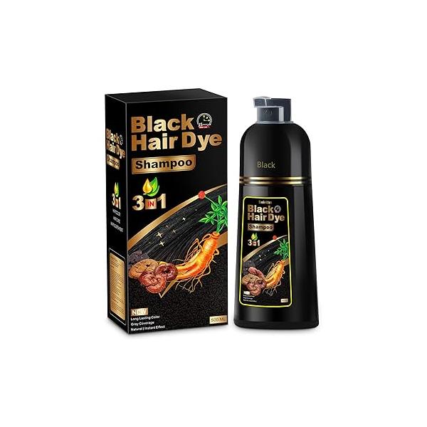 Hair Dye Shampoo 3 in 1 for Gray Hair, Herbal Ingredients Natural Women Men (Black)