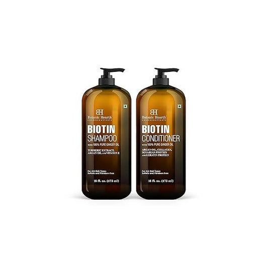 Botanic Hearth Biotin Shampoo and Conditioner Set - with Ginger Oil & Keratin for Hair Loss Thinning Men Women Sulfate Free, 16 fl oz each