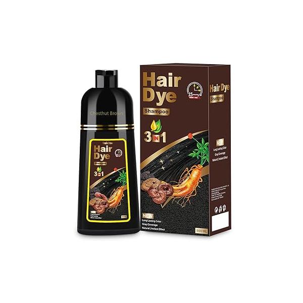 Hair Dye Shampoo 3 in 1 for Gray Hair, Herbal Ingredients Natural Women Men (Black)