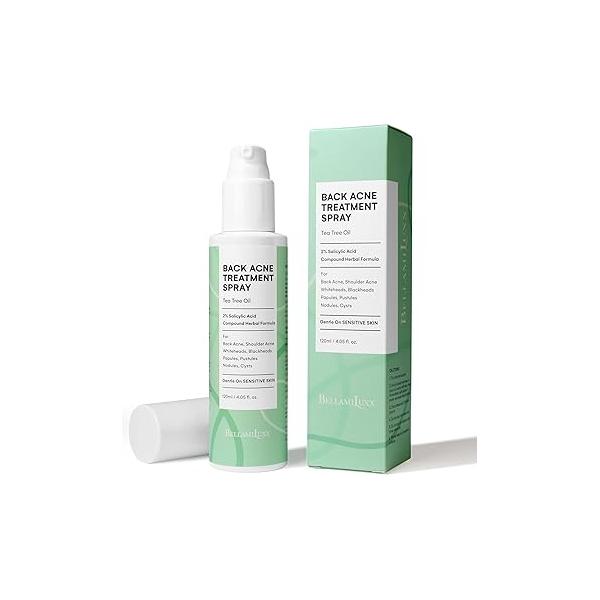 Body and Back Acne Treatment Spray: Powerful Bacne Spray for Clear, Soothe & Moisturize with 2% Salicylic Acid Tea Tree Oil - Effective Men, Women Teens Back, Chest 4.05 fl oz