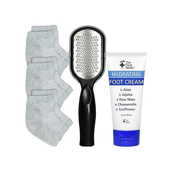 Cracked Heel Repair Kit: Moisturizing Socks, Foot Cream & File, Treatment, Silicone Toeless Spa Gel Socks for Dry Feet Women, Pedicure