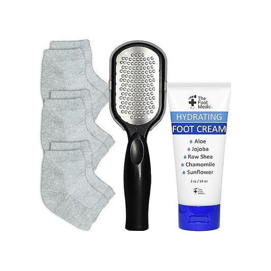 Cracked Heel Repair Kit: Moisturizing Socks, Foot Cream & File, Treatment, Silicone Toeless Spa Gel Socks for Dry Feet Women, Pedicure