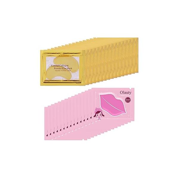 30 Pairs Lip Masks & 24K Gold Eye Masks, Crystal Collagen Patches for Puffy Eyes, Under Mask Eyes and Dark Circles, Treatments Bags, Reducing Fine Lines Wrinkles