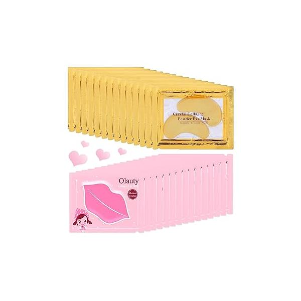 30 Pairs Lip Masks & 24K Gold Eye Masks, Crystal Collagen Patches for Puffy Eyes, Moisturizing Reduce Wrinkles, Care Under Mask Dark Circles and Puffiness