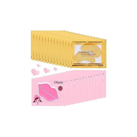 30 Pairs Lip Masks & 24K Gold Eye Masks, Crystal Collagen Patches for Puffy Eyes, Moisturizing Reduce Wrinkles, Care Under Mask Dark Circles and Puffiness