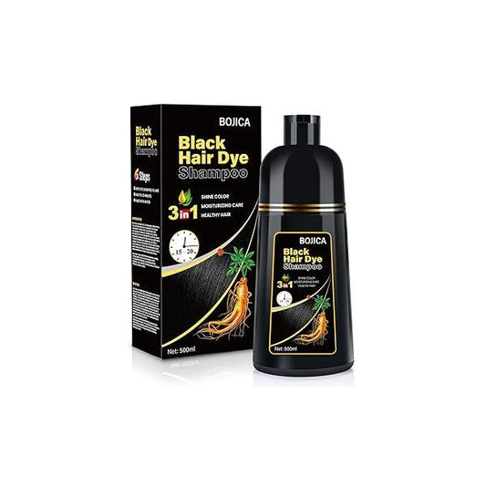 Black Hair Dye 3 in 1 Shampoo for Gray Hair, Herbal Ingredients Women&Men, Minutes/Semi-Permanent/(17.6 FL OZ)