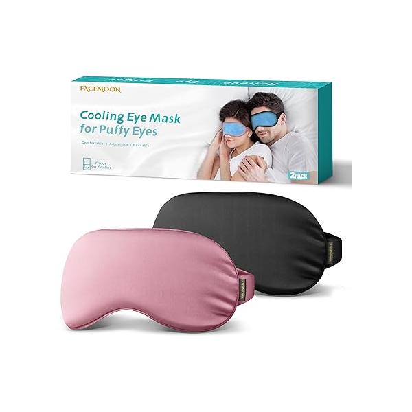 2PCS Cold Eye Mask - Cooling for Puffy Eyes, Compress Dark Circles, Tired Headache, Migraines Relief Reusable Gel Ice Pack, Weighted Sleep Mask((Black,Blue)