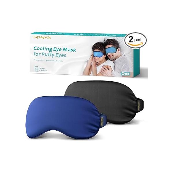 2PCS Cold Eye Mask - Cooling for Puffy Eyes, Compress Dark Circles, Tired Headache, Migraines Relief Reusable Gel Ice Pack, Weighted Sleep Mask((Black,Blue)