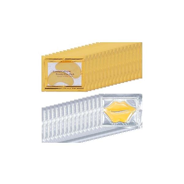 30 Pairs Lip Masks & 24K Gold Eye Masks, Crystal Collagen Patches for Puffy Eyes, Under Mask Eyes and Dark Circles, Treatments Bags, Reducing Fine Lines Wrinkles
