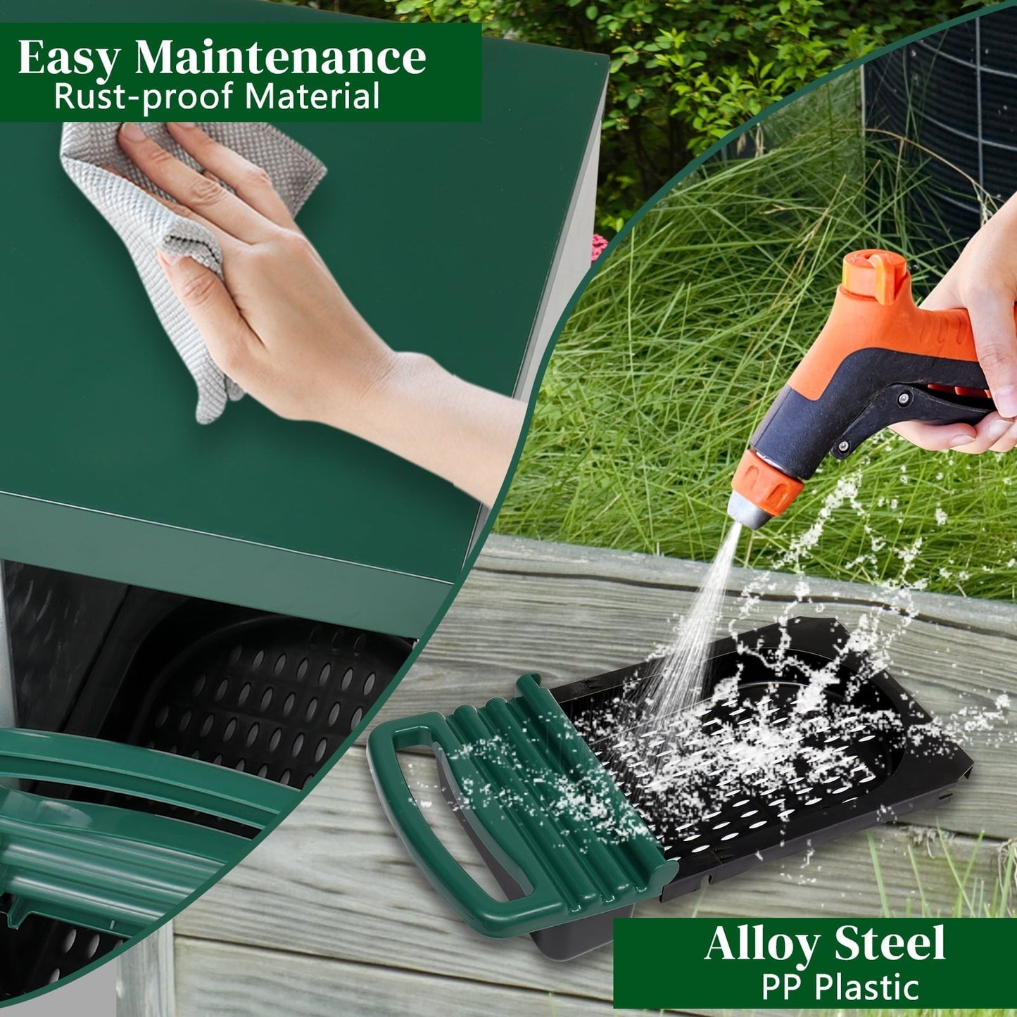 3 Compartment Roll Out Chicken Nesting Box w/ Plastic Basket - Steel Frame 31.9x20.1x18.5in（Green）